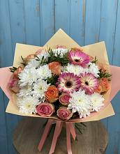 Букет цветов из:  Розы, Герберы и Хризантемы в Юдино