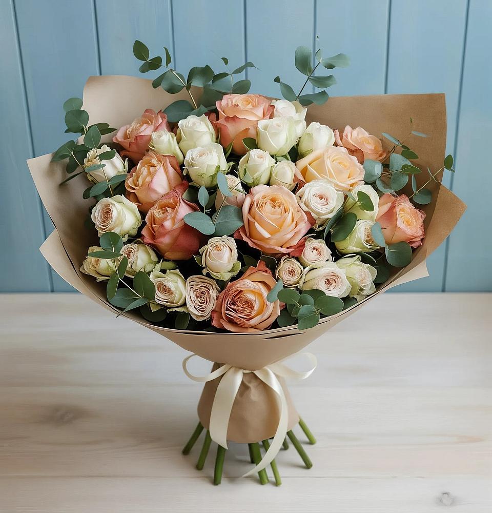 Букет цветов из: Альстромерии и Розы в Юдино