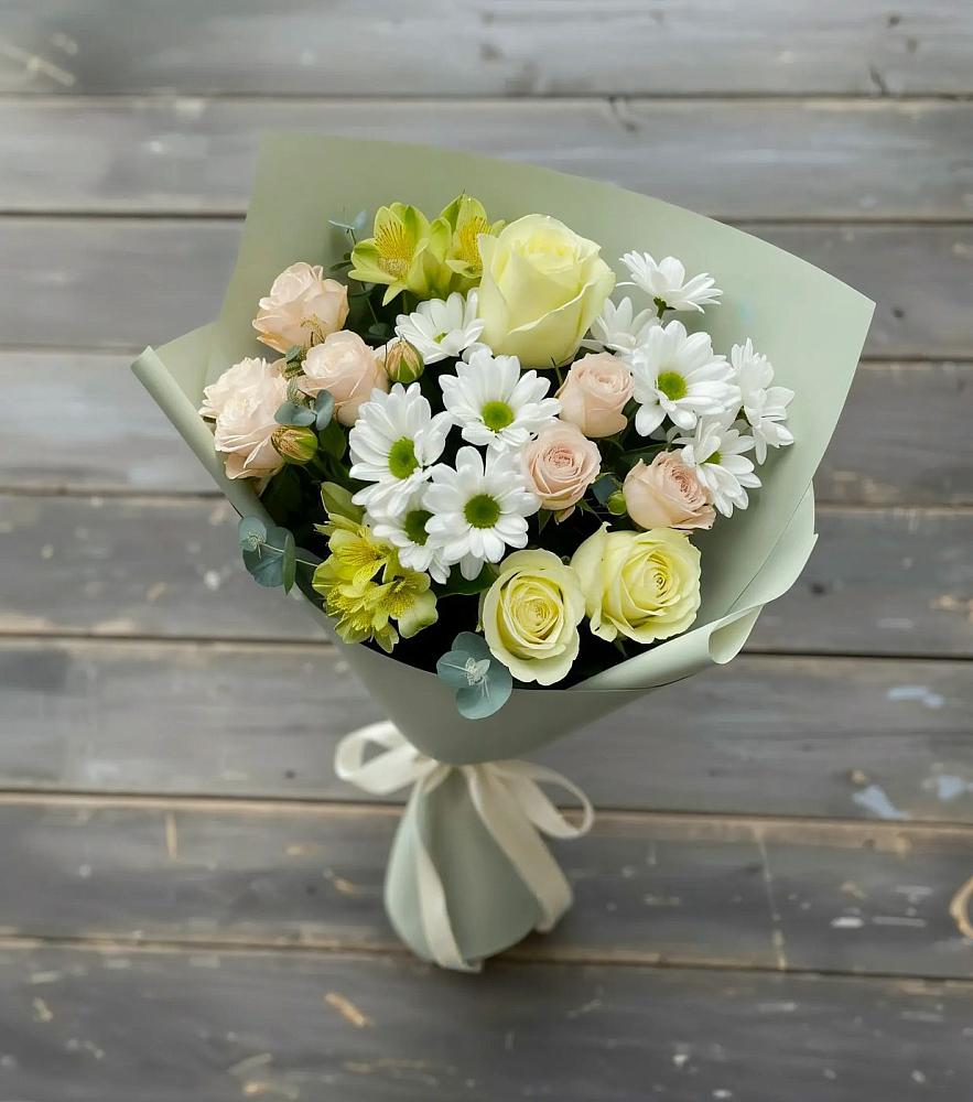 Букет цветов из: Альстромерии, Розы и Хризантемы в Юдино