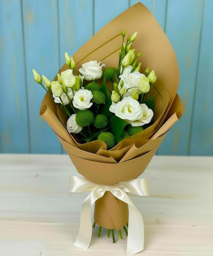 Букет цветов из: Хризантемы и Лизиантусы в Юдино