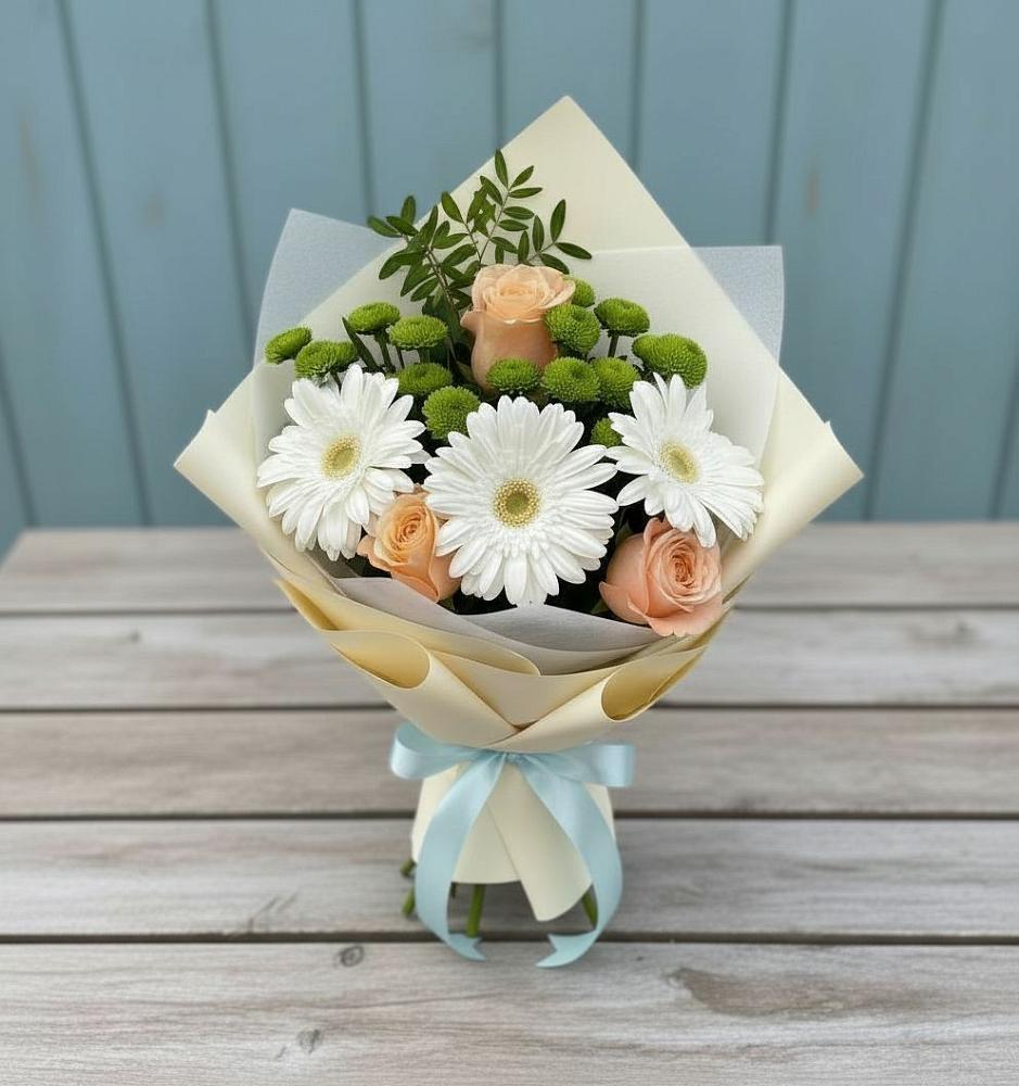 Букет цветов из: Герберы, Розы и Хризантемы в Юдино