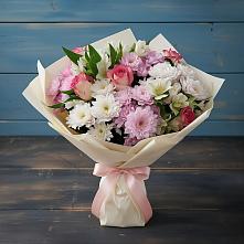 Букет цветов из:  Хризантемы, Альстромерии и Розы в Юдино