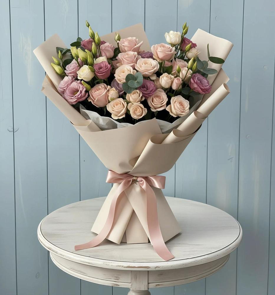 Букет цветов из: Розы и Лизиантусы в Юдино