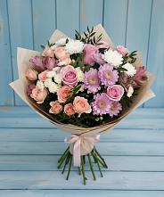 Букет цветов из:  Хризантемы, Розы и Альстромерии в Юдино