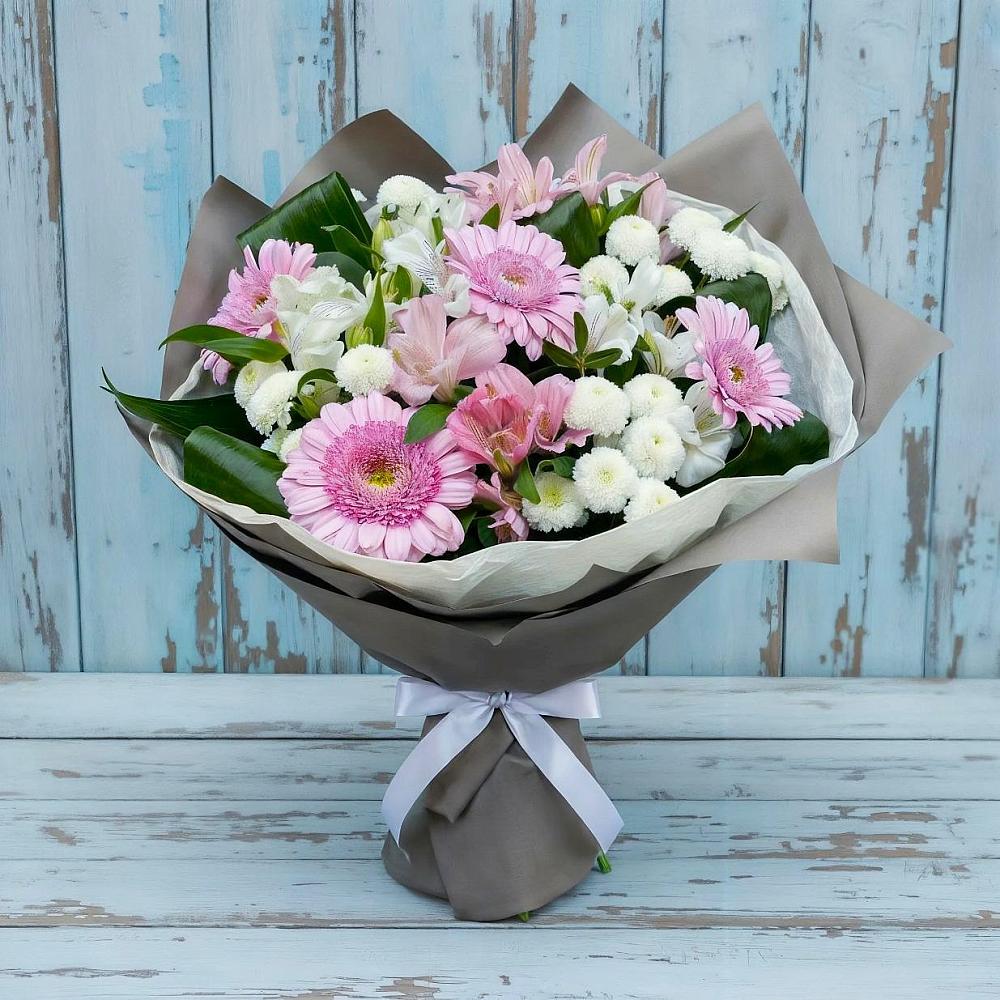 Букет цветов из: Герберы, Альстромерии и Хризантемы в Юдино